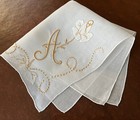 Nwt Vintage Madeira Hand Embroidered Hankie Pure Linen Monogram  a  Gold Wedding
