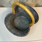 Jepson Studio Blue Spongeware Stoneware Art Pottery Basket With Bamboo Handle