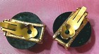 Vintage Green Glass   Gold Fittings Lg Clip Earrings Holidays 