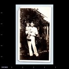Old Vintage Photo Man Holding Girl In Yard Outside House Antique Snapshot