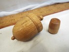 Nice Hand Turned Wood Carved Acorn Sewing Notion Thimble Case Holder Treen