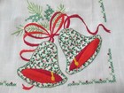 Vtg Embroidered Christmas Holiday Half Apron Bells Red White Green Holly Fabric 