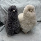 Handmade Plush Llama Figures Set Gray   White Fur 12 5    Tall Collectible Toys
