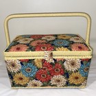 Beginner Sewing Basket Woven Padded Butter Yellow Floral Mums Fabric W Supplies