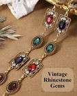 Women   s Gold-tone Chain Belt Multicolor Rhinestone Gem Accents Adjustable
