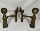 19th Century Pre 1840 Brass Ball Fireplace Andirons Seamed Brass Wrought Iron