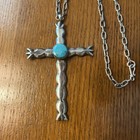 Sterling Silver Turquoise Cross Necklace  Southwest Native  22 Inch  0900