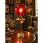 Antique Brass Electric Table Lamp With Ruby Red Glass Globe