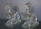Vintage Le Smith Pair Of Clear Glass Rearing Horse Bookends Mcm Deco