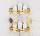 Brushed Gold Double Shower Shelf Aluminum Organizer Wall Mounted Caddy Holder