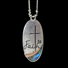 Faith Inspirational Abalone Accent Pendant Necklace And Earrings Set Silver