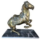 Vintage Brass Rearing Horse Statue On Black Marble Base Mcm Equestrian Sculpture