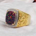 Black Opal Cushion Cut With 14k Solid Yellow Gold Ring For Men s  767