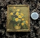 Vintage Miniature Yellow Roses Print Still Life Floral Ornate Frame Victorian
