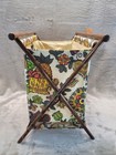 Vtg Folding Wooden Sewing Basket Caddy Storage 1970s Fabric Harvest Green Orange