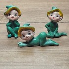 Vintage Brinn Christmas Elves Pixies Gnomes Green Ceramic Figurines Japan Set 3
