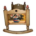 Antique Colonial Hand Painted Wooden Baby Doll Cradle Floral Large 22   x13   x15   
