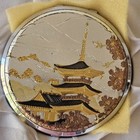 Vtg Powder Compact W mirror Engraved Chokin Art Kinkakuji Temple Japan Gold Tone