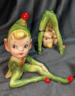 Vintage Pixie Elf Figurines Japan Tumbling Elves 1950 Christmas Rare  4  Ceramic