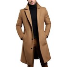 Men s Warm And Cozy Black Trench Coat Single Breasted Wool Blends Overcoat Tops