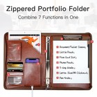 Zippered Portfolio Organizer  Leather Padfolio With 3 Ring Binder  Profession   
