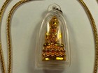 Thai Buddha Statue Amulet In Sealed Acrylic Case And 24  Golden Toned Necklace