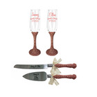 Rose Gold Glitter Toasting Flutes And Cake Knife Server Set  Wedding Gift
