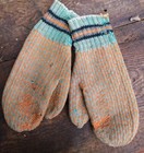 Early Primitive Hand Made Adult Size Knitted Mittens Antique Textile Best Colors