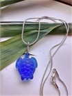 Engraved Cobalt Blue Sea Turtle Sea Glass Pendant Snake Chain Necklace
