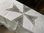 Vintage Ivory Linen Hand Worked Maltese Bobbin Lace  Tablecloth 56  X 56 