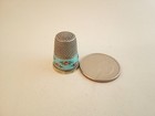 Sterling Silver Enameled Thimble Antique Guilloche Floral Turquoise Blue 935