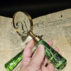 Antique Vintage Style Magnifying Glass Letter Opener Set W Green Glass Handles