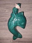 Vintage Gilner Ca Pottery Green Pixie Elf Boy Riding A Fish Wall Pocket Figure