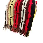 Vtg Crochet Afghan Red Black Brown White Blanket Throw Fringe Southwestern  60x44