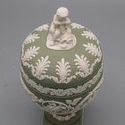 Wedgwood Green Jasperware Arabesque Covered Urn   Lid Cupid - Free Usa Shipping