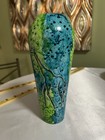 Vintage African Soapstone Vase 8  Hand Carved Kenya Kisii Giraffe Art Blue Green