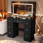 Vanity Makeup Desk With Led Lighted Mirror And 7 Drawers Dressing Table Black