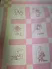 Vintage Handmade Pink   White Embroidered Patchwork Quilt W birds   Flowers 