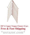 12 Pieces Copper Tongue mouth Cleaner Scraper Oral Hygiene Bad Breath  brush