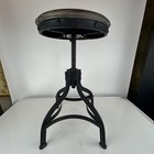 Industrial Drafting Stool Steel Adjustable With Wood Seat And Metal Base