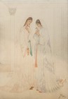 Rare Brush Line Watercolour On Paper Painting By Artist Abdur Rehman Chughtai 