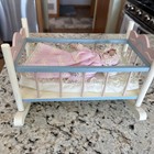 Handmade Vintage Wooden Rocking Cradle Doll Bed 11x7inch With Mattress Pillow