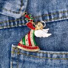 Angel Crystal Rhinestone   Enamel Christmas Brooch Pin With Gold Bag