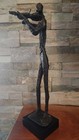 Bronze Violin Player Figurine Sculpture On Black Base