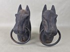 Pair Antique Cast Iron Horse Head Hitching Posts Fence Toppers Heavy 8  Rustic