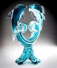 Vintage Blown Glass Dolphin Sculpture Blue Heart Wave 10    Art Glass Figurine 