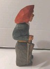 Antique Carved Wooden Folk Art Old Woman W  Umbrella