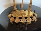Vintage Brass  French Bouillotte Table Lamp Double Light  Gold Burgundy Metal Sh