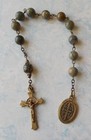 St  Benedict Single Decade Rosary With Silver Leaf Jasper Beads antique Bronze