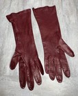 Vintage Womens Leather Gloves 7 1 2 Burgundy Red Opera Length Unlined Dressy 60s